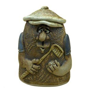 Mahon Art Face Pottery Golfer Wearing Golf Hat Club Signed Bank Big Cork